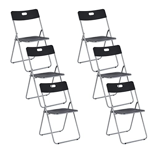 FurnitureR Set of 6 15.7''Lightweight Foldable Portable Commercial Plastic Seat/Carrying Handle for Home Office Living Meeting Reception Room Folding Chairs, Black