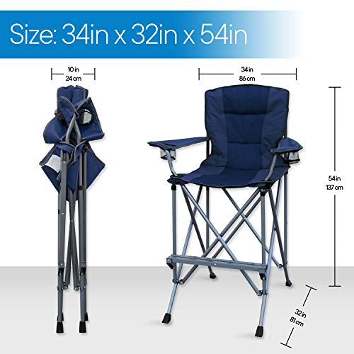 Extra Tall Folding Chair - Bar Height Director Chair for Camping, Home Patio and Sports - Portable and Collapsible with Footrest and Carrying Bag - Up to 300 lbs Weight Capacity (Blue)