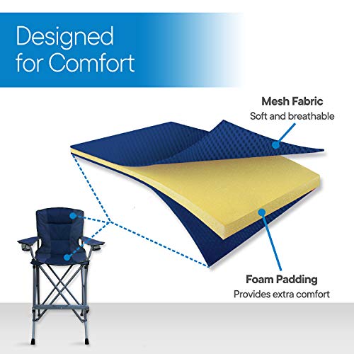 Extra Tall Folding Chair - Bar Height Director Chair for Camping, Home Patio and Sports - Portable and Collapsible with Footrest and Carrying Bag - Up to 300 lbs Weight Capacity (Blue)