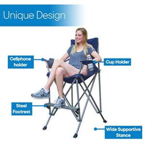 Extra Tall Folding Chair - Bar Height Director Chair for Camping, Home Patio and Sports - Portable and Collapsible with Footrest and Carrying Bag - Up to 300 lbs Weight Capacity (Blue)