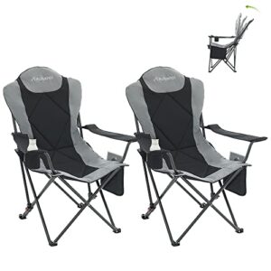 aohanoi camping chairs, camping chairs 2 pack camp chairs for heavy people with adjustable angled backrest, outdoor folding camping chairs, folding chairs for outside, 350lbs (2 pcs, black)