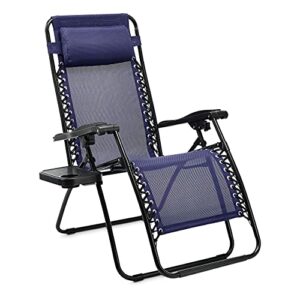 Amazon Basics Textilene Outdoor Adjustable Zero Gravity Folding Reclining Lounge Chair with Side table and Pillow - Pack of 2, Blue