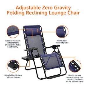 Amazon Basics Textilene Outdoor Adjustable Zero Gravity Folding Reclining Lounge Chair with Side table and Pillow - Pack of 2, Blue