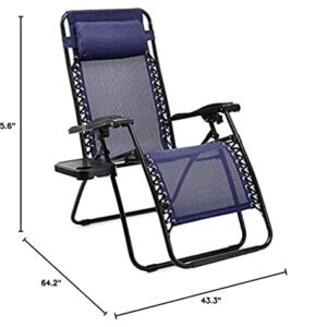 Amazon Basics Textilene Outdoor Adjustable Zero Gravity Folding Reclining Lounge Chair with Side table and Pillow - Pack of 2, Blue