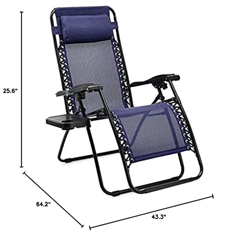 Amazon Basics Textilene Outdoor Adjustable Zero Gravity Folding Reclining Lounge Chair with Side table and Pillow - Pack of 2, Blue