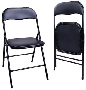 signature pack of 2 (fabric/vinyl) steel frame metal foam padded folding chairs, black