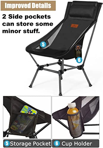 AnYoker Camping Chair, 2 Way Compact Backpacking Chair, Portable Folding Chair, Beach Chair with Side Pocket and headrest, Lightweight Hiking Chair 0166 (Ink)