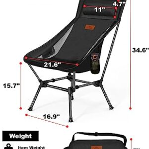 AnYoker Camping Chair, 2 Way Compact Backpacking Chair, Portable Folding Chair, Beach Chair with Side Pocket and headrest, Lightweight Hiking Chair 0166 (Ink)