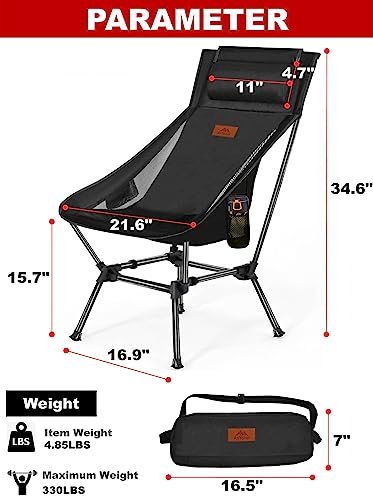 AnYoker Camping Chair, 2 Way Compact Backpacking Chair, Portable Folding Chair, Beach Chair with Side Pocket and headrest, Lightweight Hiking Chair 0166 (Ink)