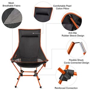G4Free 2Pcs Lightweight Portable High Back Camp Chair, Folding Chair Lawn Chair Heavy Duty 330lbs with Headrest & Pocket for Outdoor Camp Travel Beach Gardening Travel Hiking