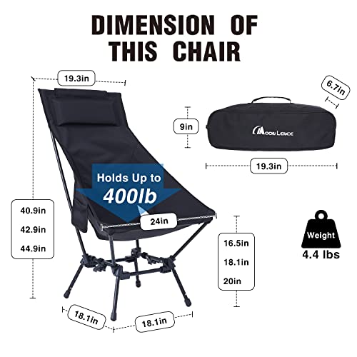 MOON LENCE Camping Chairs for Adults, Adjustable Oversize Beach Chair Lawn Chair with High Back - Large Capacity, Heavy Duty - Backpacking Chair Folding Chair for Hiking Fishing