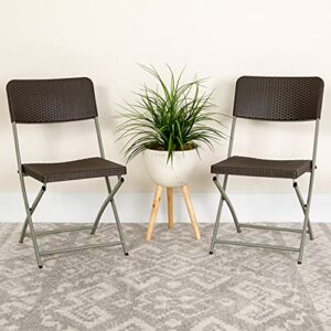 Flash Furniture 6 Pack HERCULES Series Brown Rattan Plastic Folding Chair with Gray Frame