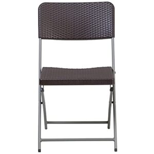 Flash Furniture 6 Pack HERCULES Series Brown Rattan Plastic Folding Chair with Gray Frame