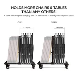 Folding Chair Rack Folding Chair Cart Folding Chair Storage Chair Dolly for Stackable Chairs and Table Hold More Hanging Chairs with Rubber Locking Caster Wheels Dust Trolley Cover Capacity 42 Chairs