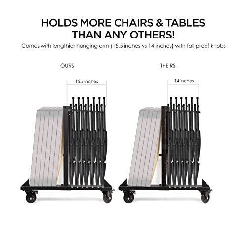 Folding Chair Rack Folding Chair Cart Folding Chair Storage Chair Dolly for Stackable Chairs and Table Hold More Hanging Chairs with Rubber Locking Caster Wheels Dust Trolley Cover Capacity 42 Chairs