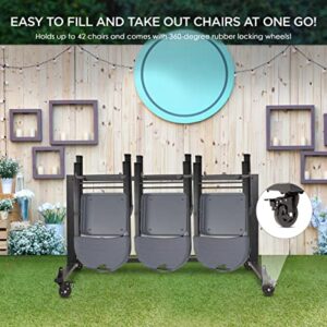 Folding Chair Rack Folding Chair Cart Folding Chair Storage Chair Dolly for Stackable Chairs and Table Hold More Hanging Chairs with Rubber Locking Caster Wheels Dust Trolley Cover Capacity 42 Chairs