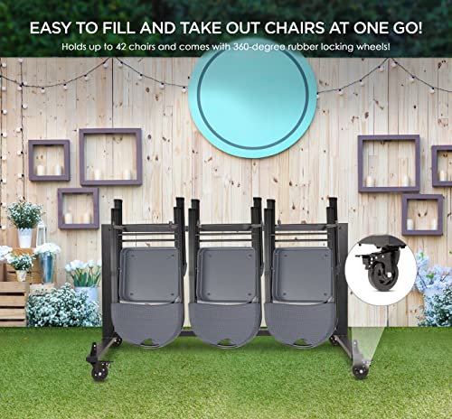 Folding Chair Rack Folding Chair Cart Folding Chair Storage Chair Dolly for Stackable Chairs and Table Hold More Hanging Chairs with Rubber Locking Caster Wheels Dust Trolley Cover Capacity 42 Chairs