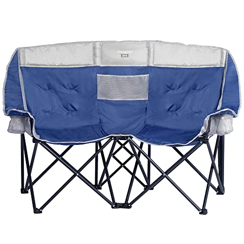 SUNNYFEEL Folding Double Camping Chair, Portable Duo Loveseat Chair, Padded Foldable Lawn Chairs with Cup Holder for Beach/Outdoor/Travel/Picnic, Fold Up Camp Chairs for Adults Heavy Duty 2 Person