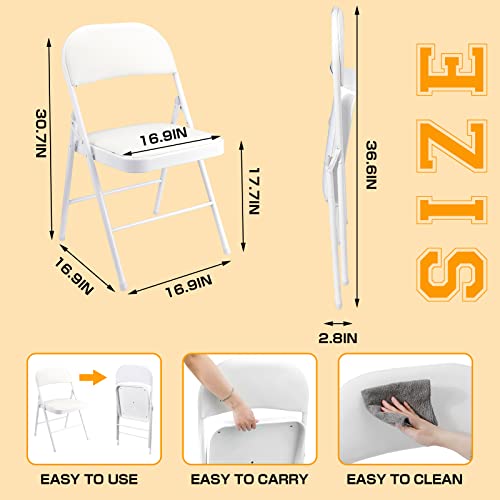 Amyhill 6 Sets Wedding Folding Chairs and Spandex Sets Metal Folding Chairs with Padded Seats Portable Foldable Chairs Indoor Fold up Chairs for Wedding Banquet Party Event (White)