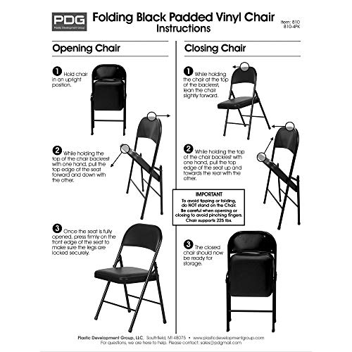 Plastic Development Group Indoor/Outdoor Metal Steel Padded Folding Fold Up Party Chair, Black (4 Pack)