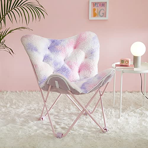 GaBlok Super Soft Printed Butterfly Folding Chair for Bedroom Living Room (Color : Pink)