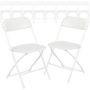 emma + oliver set of 10 white stackable folding plastic chairs - 650 lb weight capacity