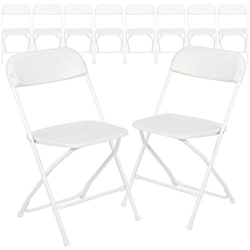 EMMA + OLIVER Set of 10 White Stackable Folding Plastic Chairs - 650 LB Weight Capacity