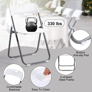 8 Pack 8 Pack Folding Plastic Chair with 330lb Capacity Stackable Folding Chair Portable Metal Foldable Chair Fold up Event Chairs for Office Dining Wedding Party Supplies Indoor Outdoor (White)