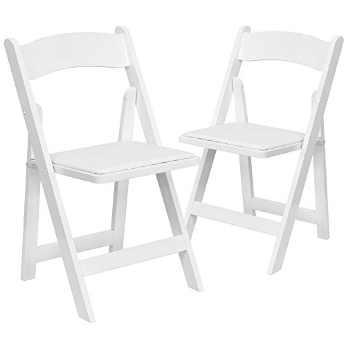 EMMA + OLIVER 2 Pack White Wood Folding Chair with Vinyl Padded Seat