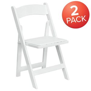 EMMA + OLIVER 2 Pack White Wood Folding Chair with Vinyl Padded Seat