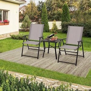 Giantex Patio Chairs Set of 4, Outdoor Folding Chairs with Armrests, Metal Frame, Outside Foldable Dining Chairs for Lawn Deck Porch Beach Yard (Gray & Black)