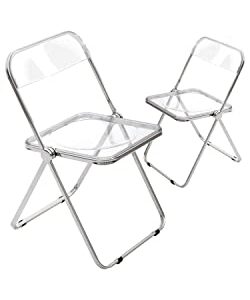 CangLong Modern Acrylic Stackable, Plastic Folding Dining Room Armless Home Comfortable Event Chair, Clear, Set of 2, Transparent + Foldable Legs