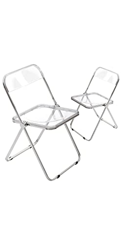 CangLong Modern Acrylic Stackable, Plastic Folding Dining Room Armless Home Comfortable Event Chair, Clear, Set of 2, Transparent + Foldable Legs