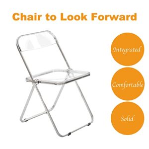 CangLong Modern Acrylic Stackable, Plastic Folding Dining Room Armless Home Comfortable Event Chair, Clear, Set of 2, Transparent + Foldable Legs