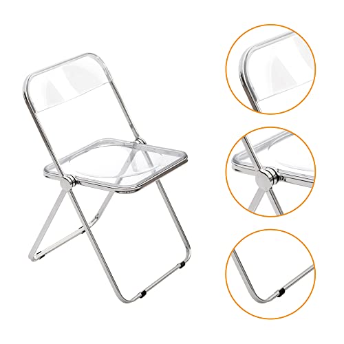 CangLong Modern Acrylic Stackable, Plastic Folding Dining Room Armless Home Comfortable Event Chair, Clear, Set of 2, Transparent + Foldable Legs