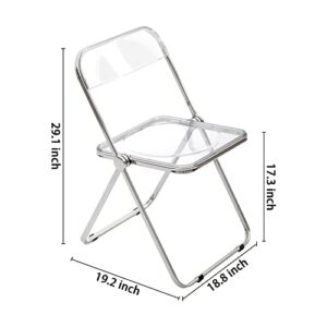 CangLong Modern Acrylic Stackable, Plastic Folding Dining Room Armless Home Comfortable Event Chair, Clear, Set of 2, Transparent + Foldable Legs