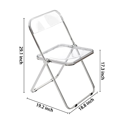 CangLong Modern Acrylic Stackable, Plastic Folding Dining Room Armless Home Comfortable Event Chair, Clear, Set of 2, Transparent + Foldable Legs