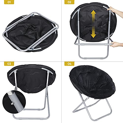 SUPER DEAL Folding Saucer Chair, Adults Kids Portable Faux Fur Saucer Chair for Living Room Dorm Room Apartment, Black