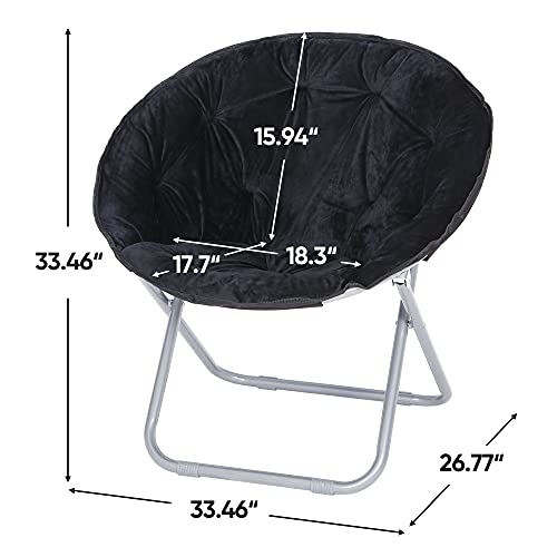 SUPER DEAL Folding Saucer Chair, Adults Kids Portable Faux Fur Saucer Chair for Living Room Dorm Room Apartment, Black