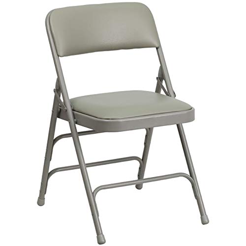 Flash Furniture HERCULES Series Curved Triple Braced & Double Hinged Gray Vinyl Metal Folding Chair