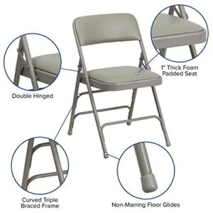 Flash Furniture HERCULES Series Curved Triple Braced & Double Hinged Gray Vinyl Metal Folding Chair