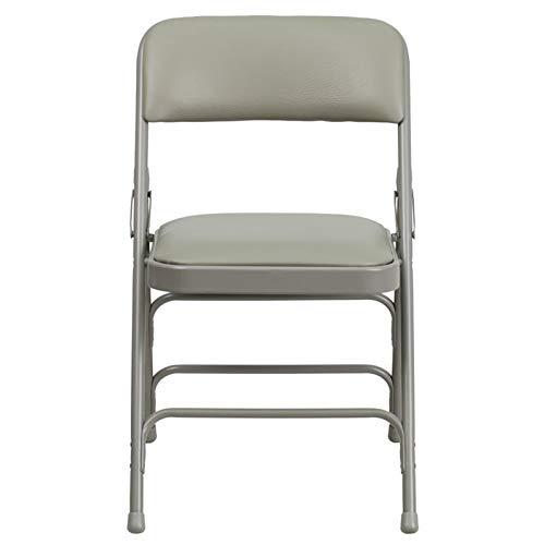 Flash Furniture HERCULES Series Curved Triple Braced & Double Hinged Gray Vinyl Metal Folding Chair