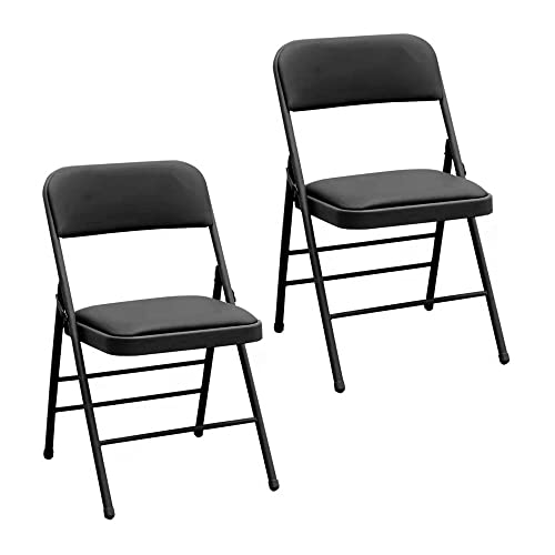 Amazing for less Pack of 2 (Fabric/Vinyl) Steel Frame Metal Foam Padded Folding Chairs (Black, Gray, White) (2-Pack - Vinyl Black)