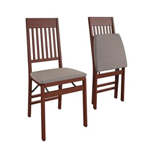 coscoproducts cosco mission back solid wood folding chair with thick fabric padded, walnut, 2-pack, triple braced with locking mechanism, for everyday dining or extra seating