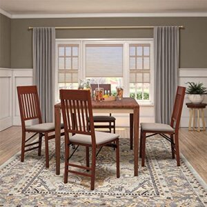 CoscoProducts COSCO Mission Back Solid Wood Folding Chair with Thick Fabric Padded, Walnut, 2-Pack, Triple Braced with Locking Mechanism, for Everyday Dining or Extra Seating