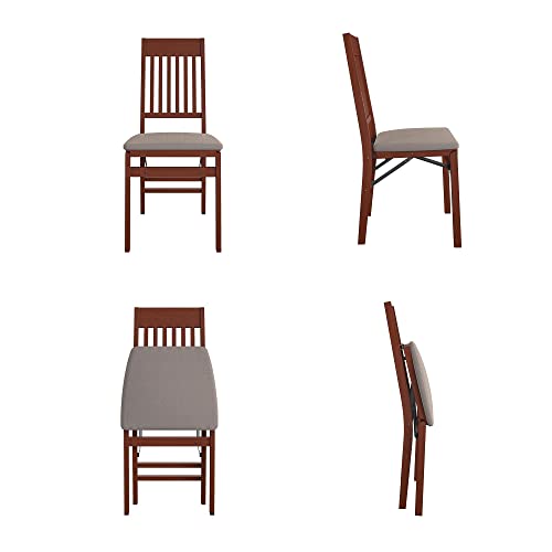 CoscoProducts COSCO Mission Back Solid Wood Folding Chair with Thick Fabric Padded, Walnut, 2-Pack, Triple Braced with Locking Mechanism, for Everyday Dining or Extra Seating