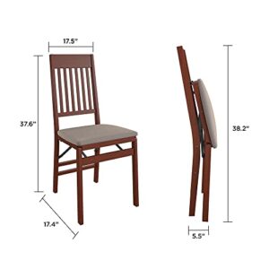 CoscoProducts COSCO Mission Back Solid Wood Folding Chair with Thick Fabric Padded, Walnut, 2-Pack, Triple Braced with Locking Mechanism, for Everyday Dining or Extra Seating