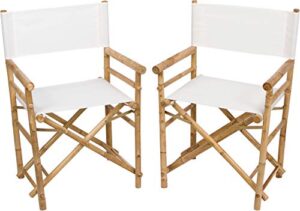 zew indoor outdoor set of 2 folding bamboo director chair, 23" l x 18" w x 35" h, ivory