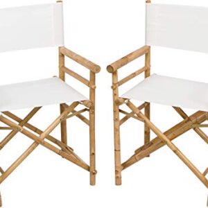 Zew Indoor Outdoor Set of 2 Folding Bamboo Director Chair, 23" L x 18" W x 35" H, Ivory