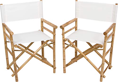 Zew Indoor Outdoor Set of 2 Folding Bamboo Director Chair, 23" L x 18" W x 35" H, Ivory